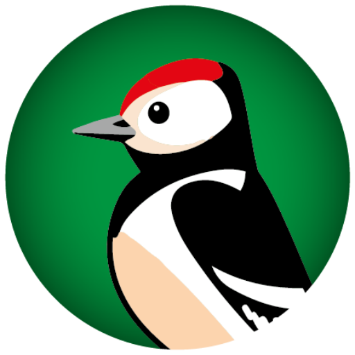Rundes Specht-Logo des Waldkindergartens Die Buntspechte